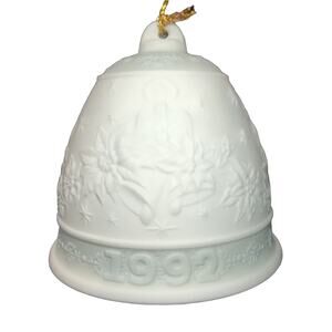 Lladro Christmas Bell Holiday Bisque Porcelain Ornament 1992 Poinsettia Candles